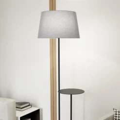Lámpara de pie de hotel, gris/negro, altura 150 cm, tela/metal