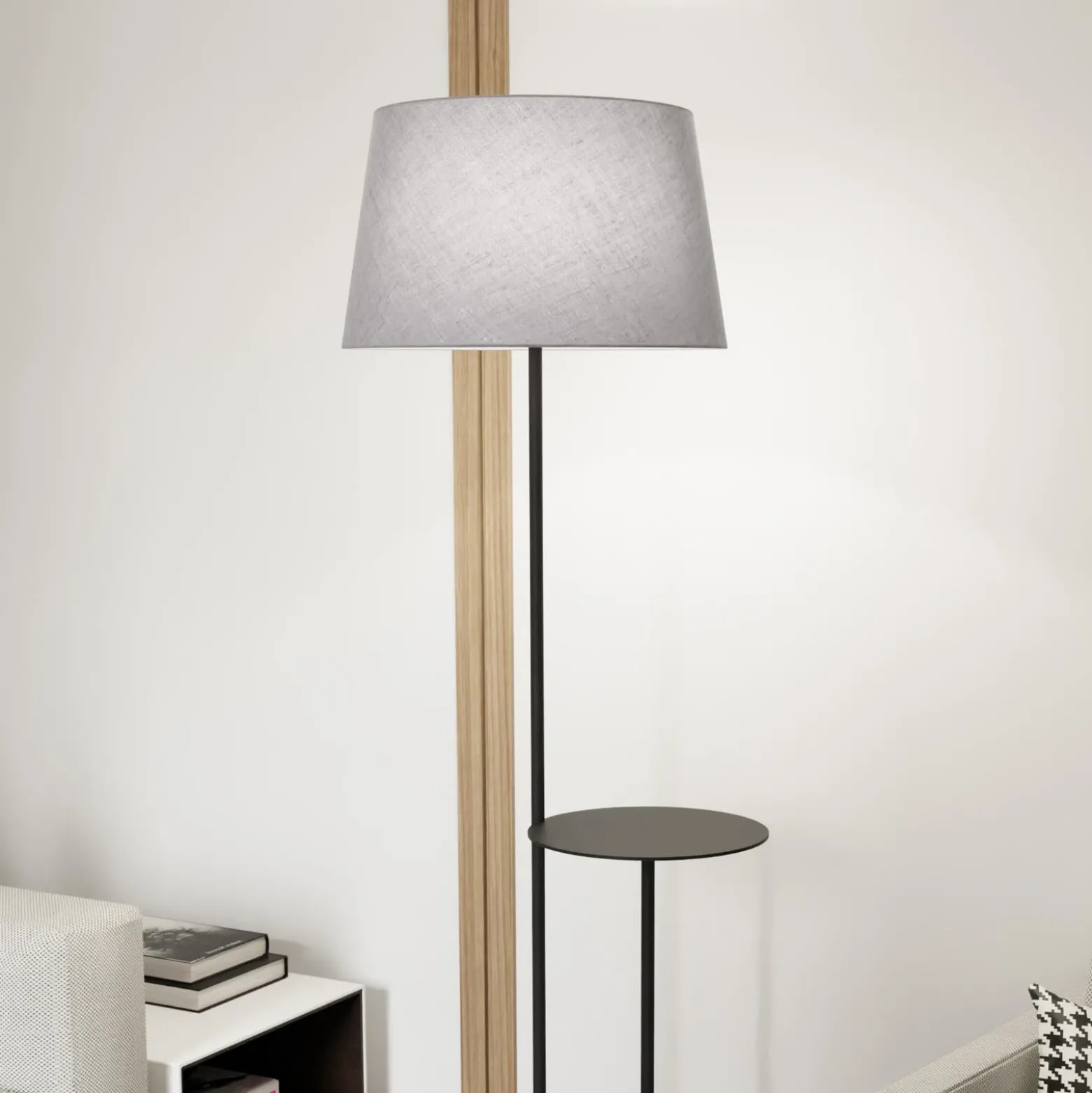 Lámpara de pie de hotel, gris/negro, altura 150 cm, tela/metal