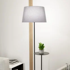 Lámpara de pie de hotel, gris/negro, altura 150 cm, tela/metal