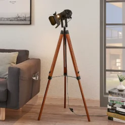 Lámpara de pie de madera Hilma, armazón de 3 patas