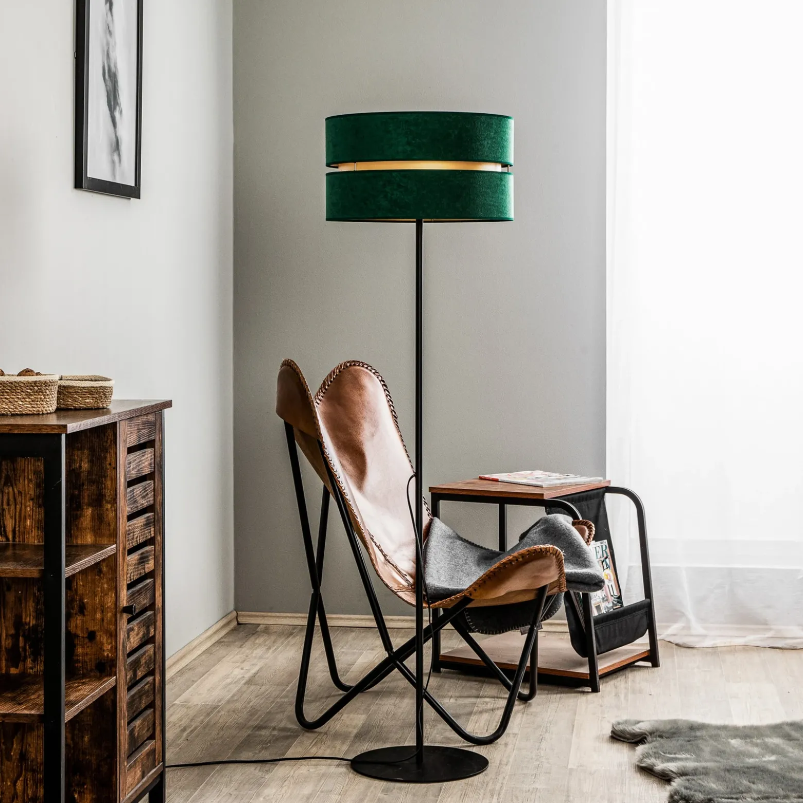 Lámpara de pie Duo, verde/dorado, Ø 40 cm, 1 luz