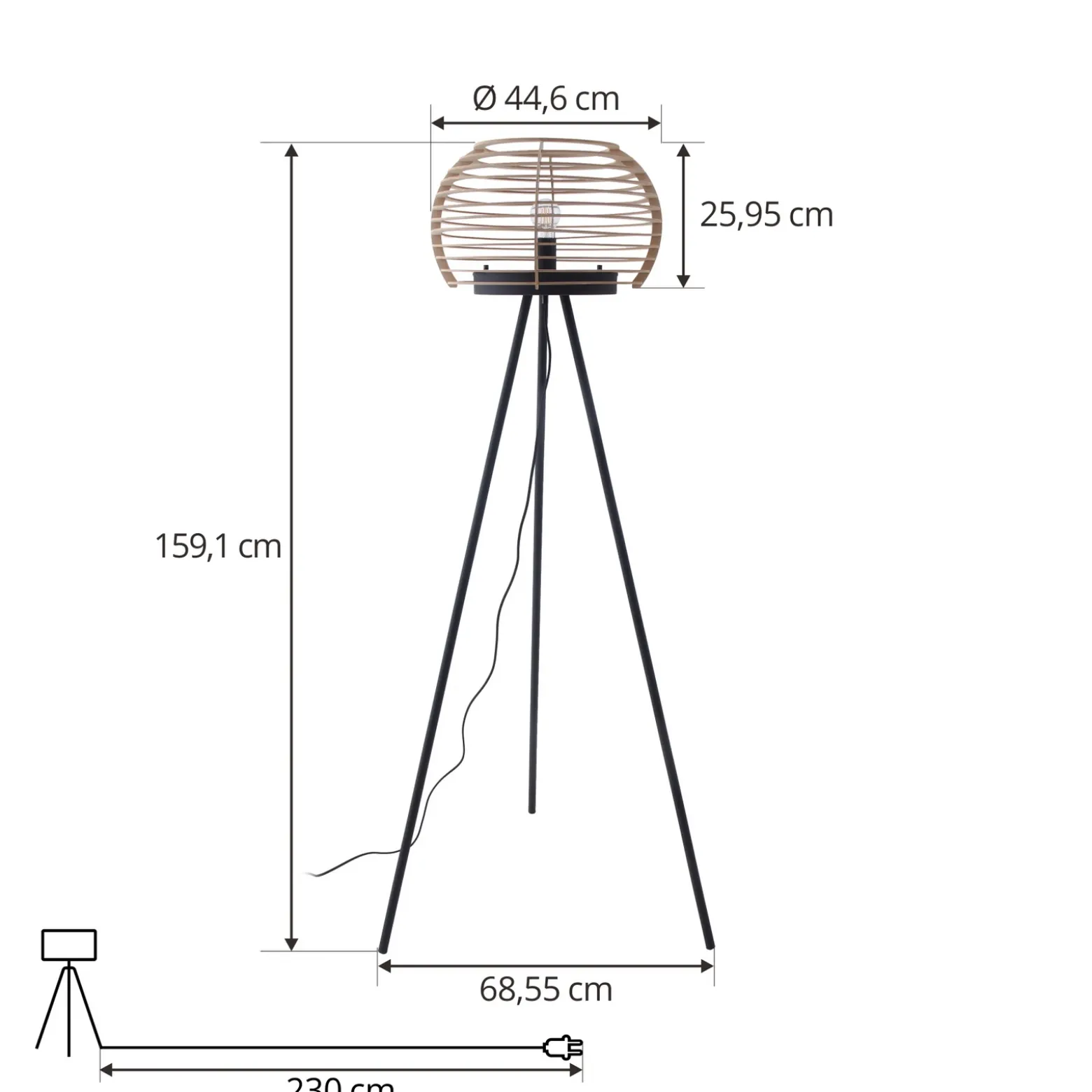 Lámpara de pie Ediz de Lindby, negra, madera, 159 cm de altura, E27