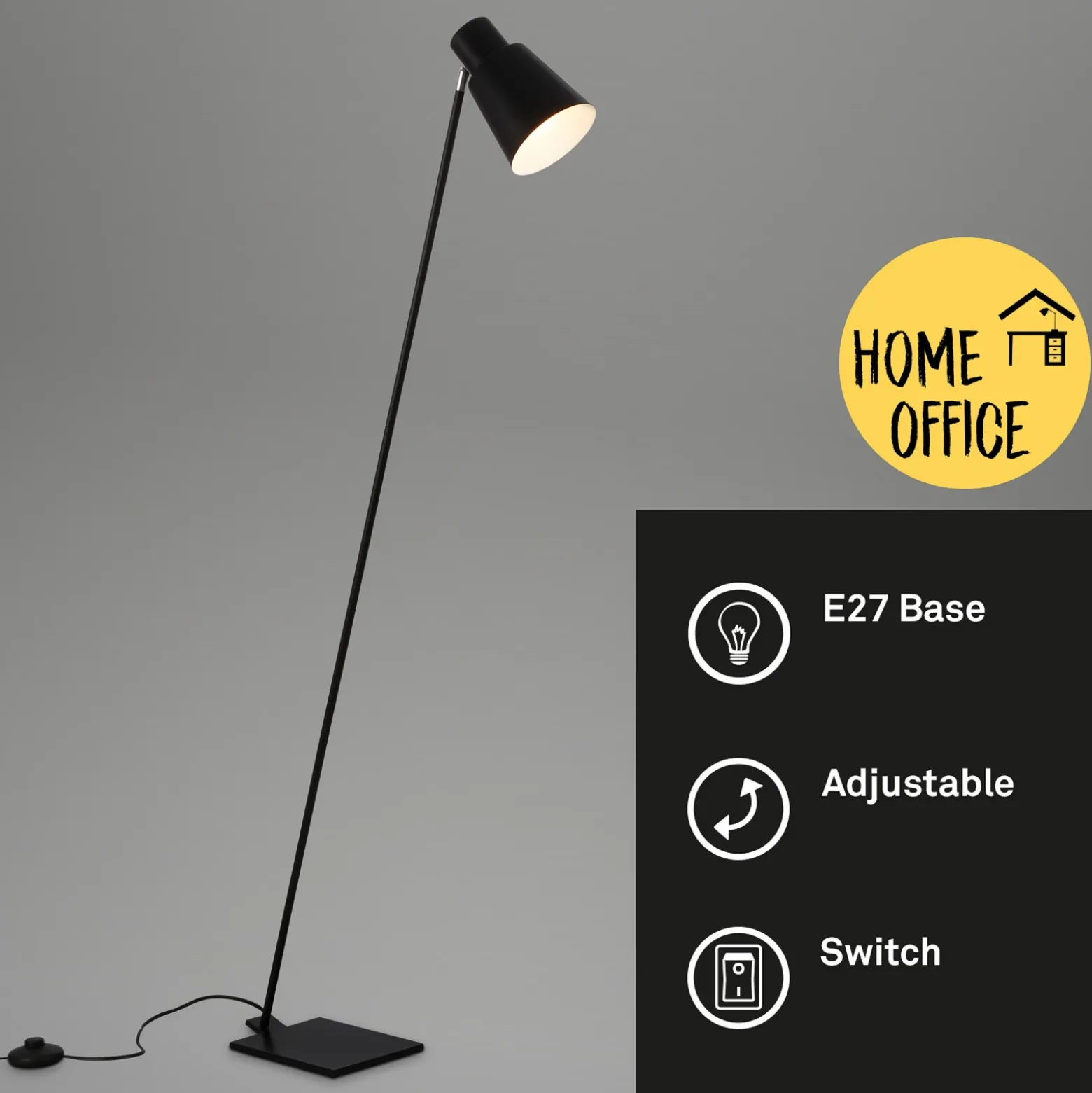 Lámpara de pie Ekko, ajustable, E27, negro