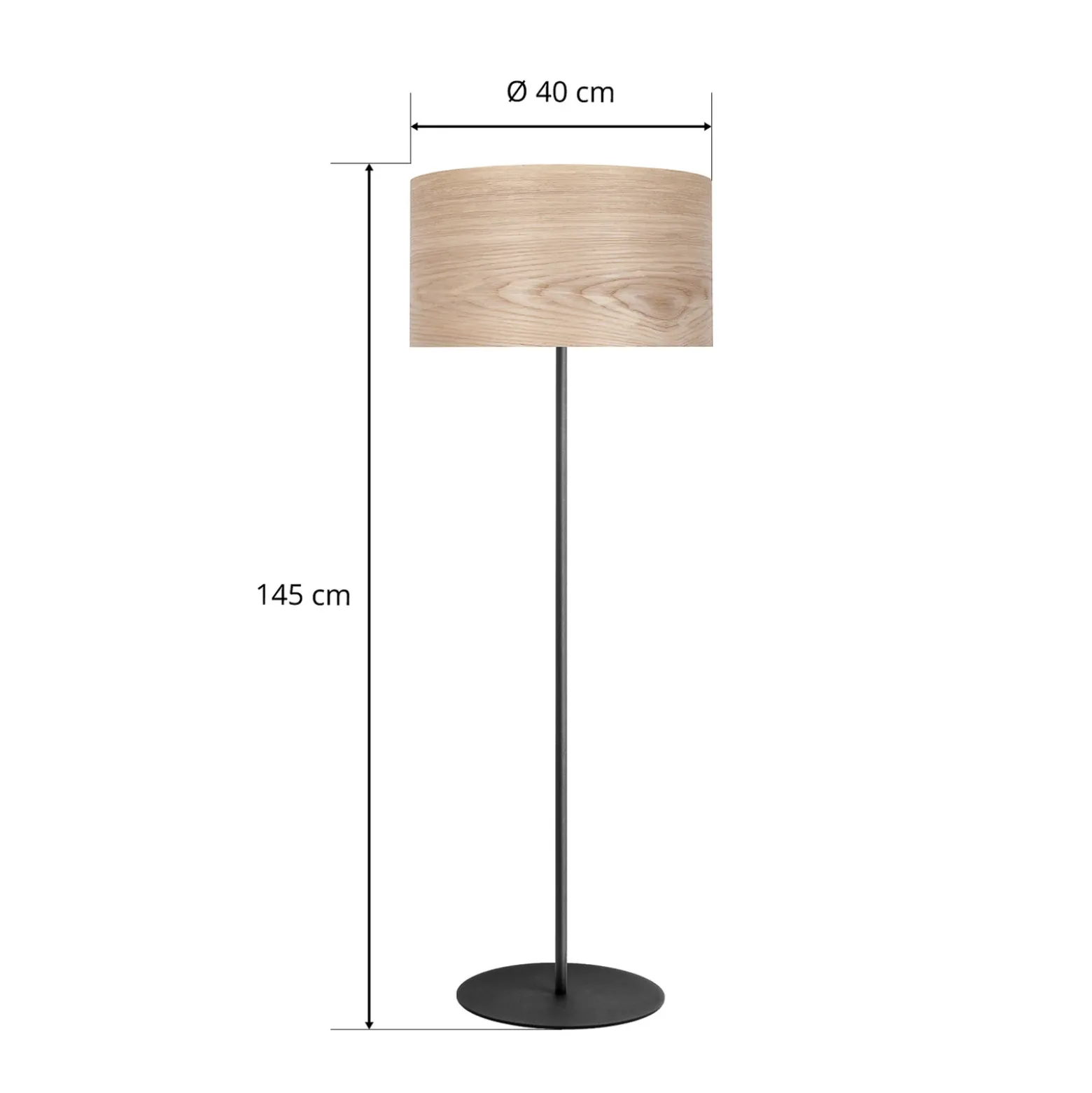 Lámpara de pie Envostar Veneer, madera maciza de fresno