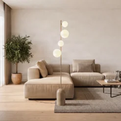 Lámpara de pie Etno LP4, beige, vidrio/acero, altura 140 cm, G9, G9