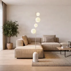 Lámpara de pie Etno LP4, blanca, cristal/acero, altura 140 cm, G9
