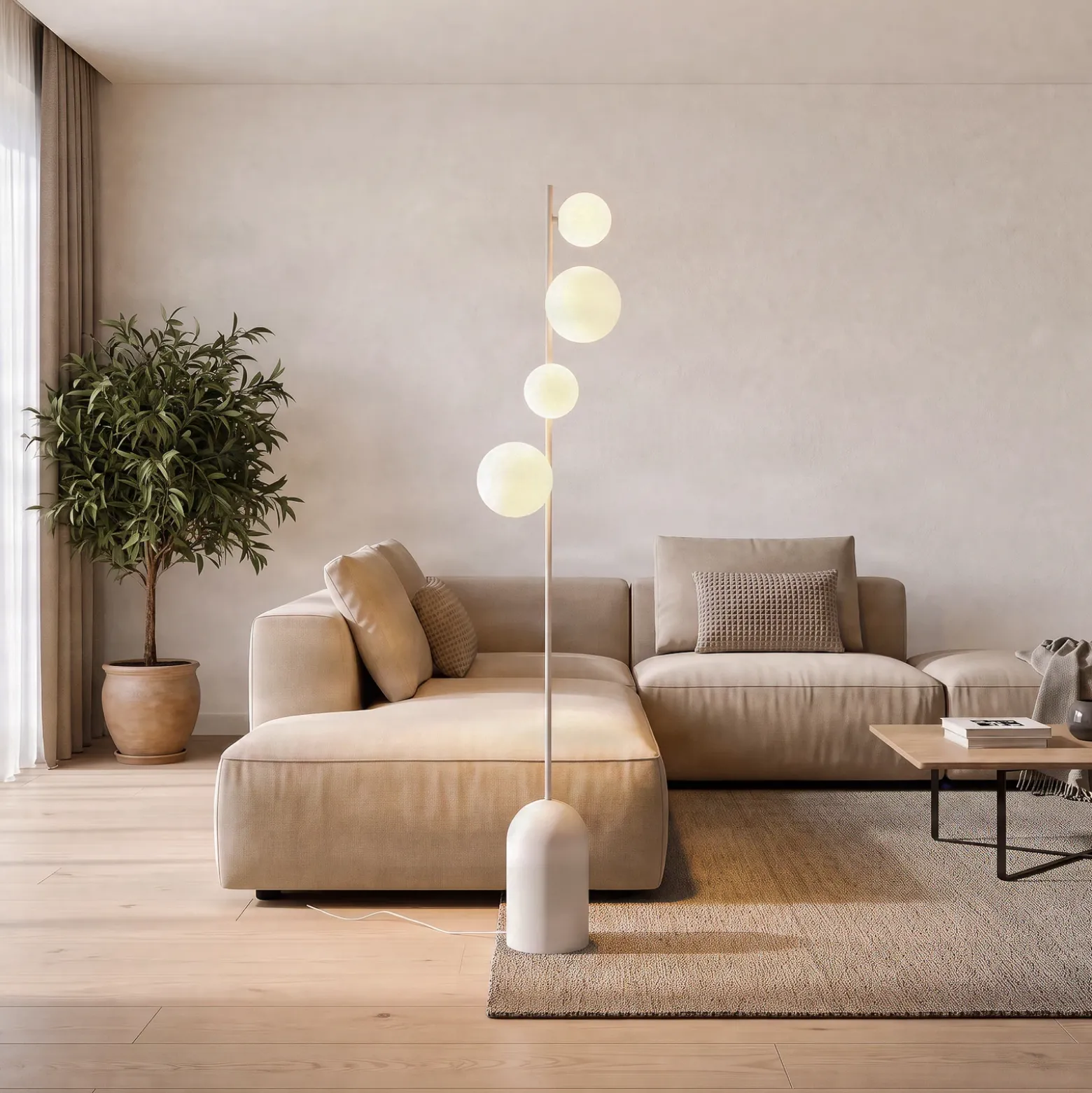 Lámpara de pie Etno LP4, blanca, cristal/acero, altura 140 cm, G9