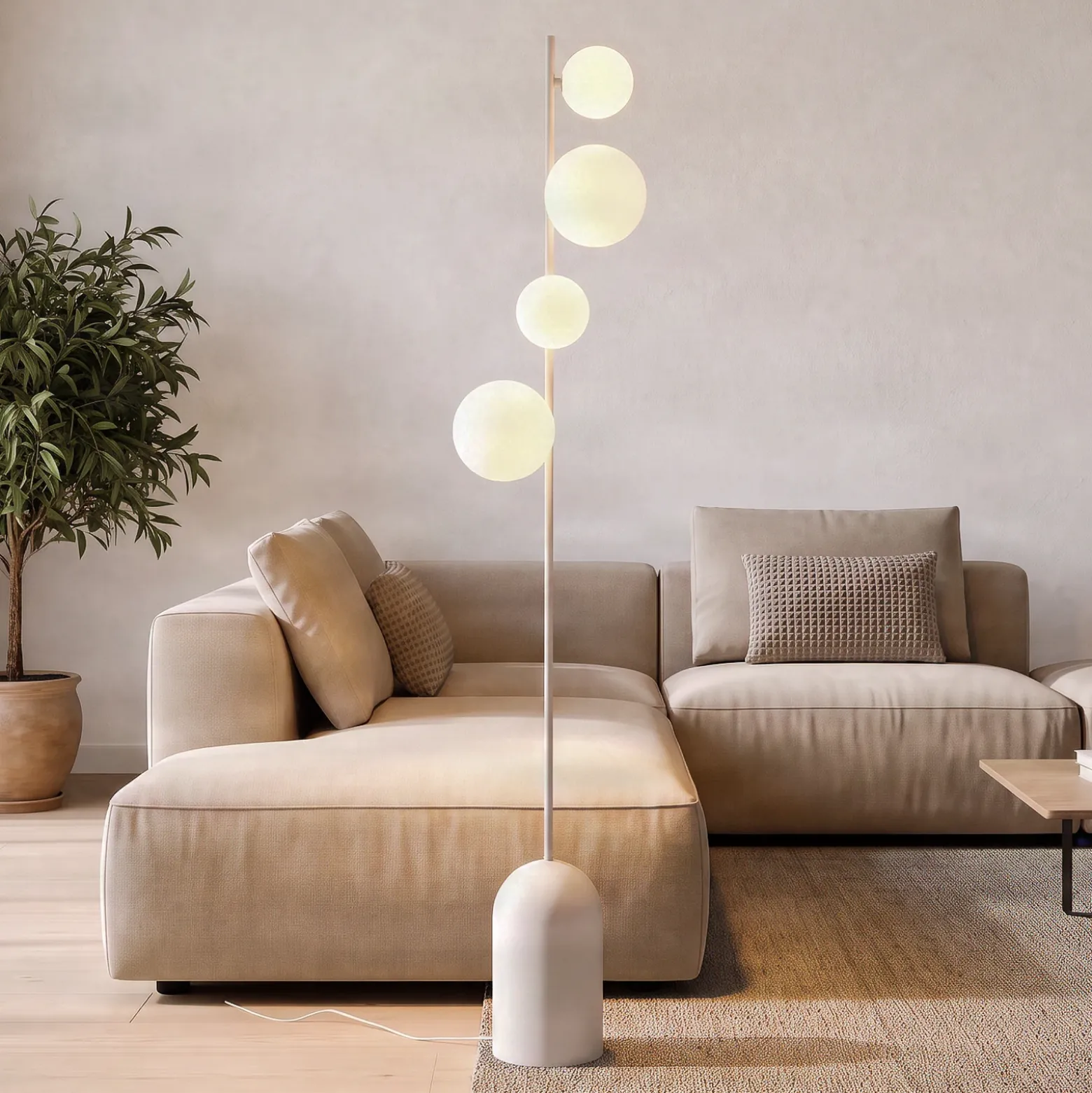 Lámpara de pie Etno LP4, blanca, cristal/acero, altura 140 cm, G9
