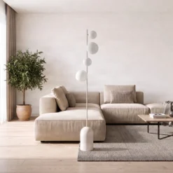 Lámpara de pie Etno LP4, blanca, cristal/acero, altura 140 cm, G9