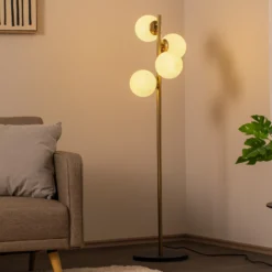 Lámpara de pie Faze, dorada, cristal, 130 cm, 4 luces, E27