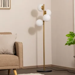 Lámpara de pie Faze, dorada, cristal, 130 cm, 4 luces, E27