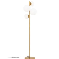 Lámpara de pie Fazli, dorada, cristal/metal, altura 162 cm, E14