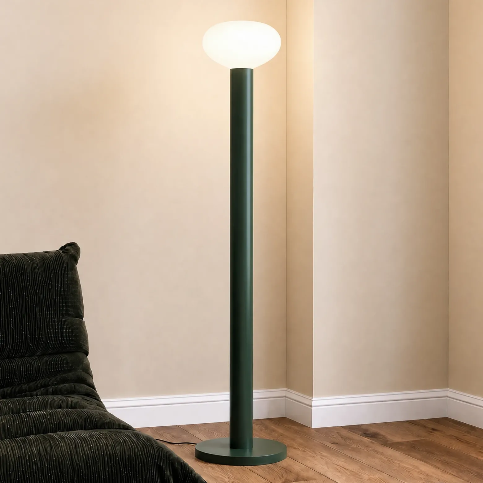 Lámpara de pie Flo, verde, altura 138 cm, 1 luz, cristal