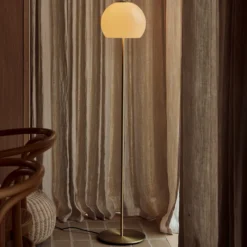 Lámpara de pie FRANDSEN Ball Glass, gris arena, cristal, 130 cm, E27