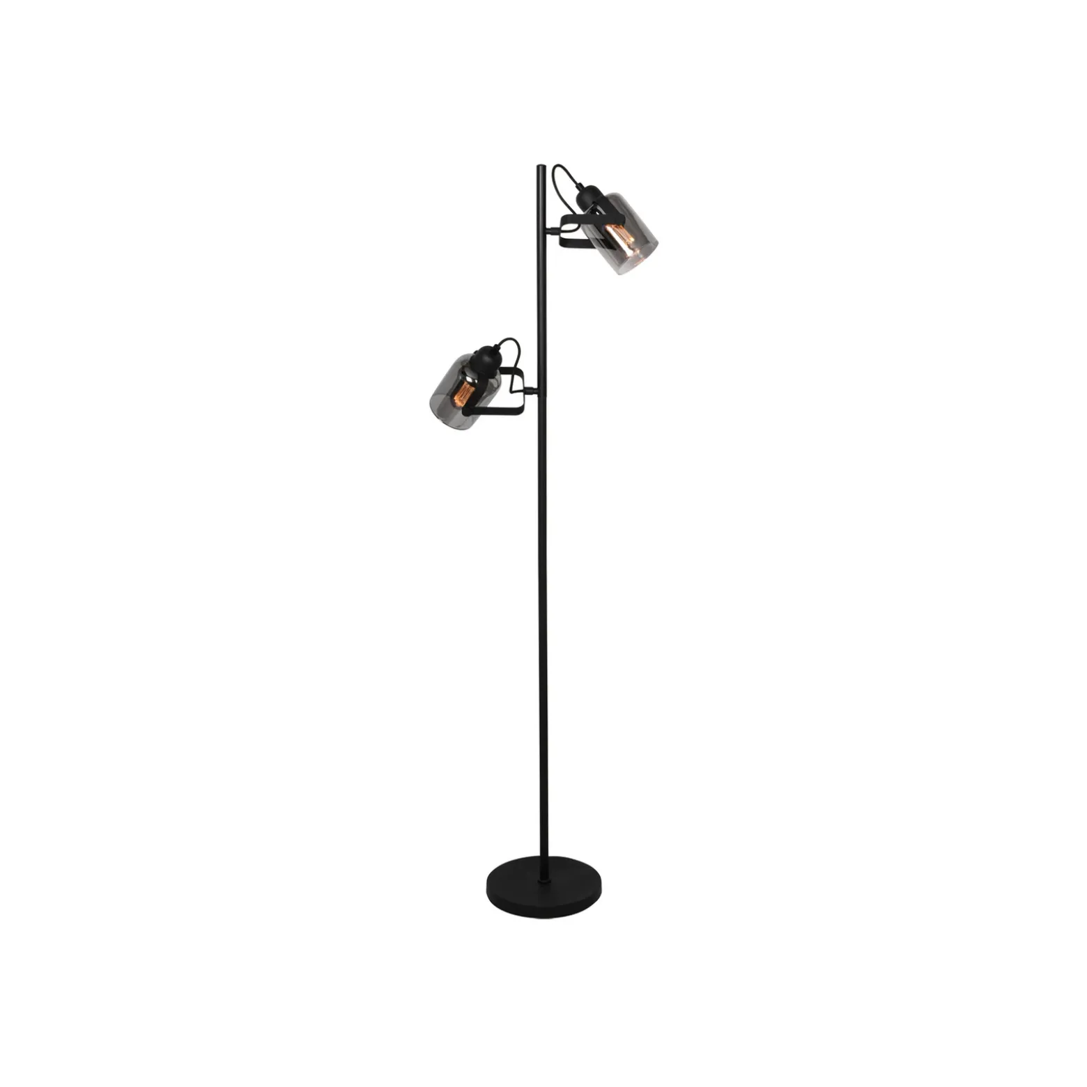 Lámpara de pie Fumoso, 2 luces, altura 143 cm, negro/gris humo