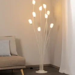Lámpara de pie Gloriosa, crema, cristal, 9 luces