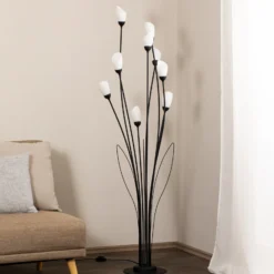 Lámpara de pie Gloriosa, negro, cristal, 9 luces
