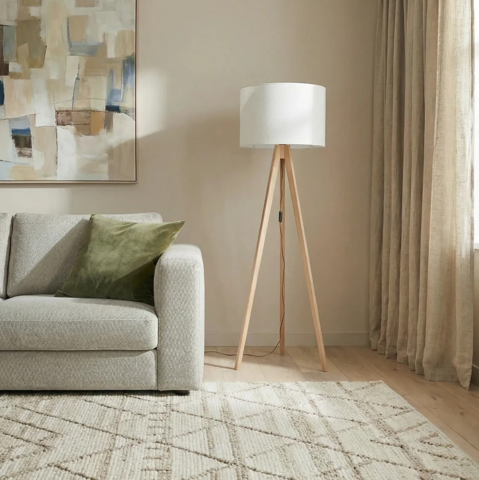 Lámpara de pie Grand, crema/pino, altura 145 cm, E27