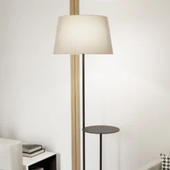 Lámpara de pie Hotel, beige/negro, altura 150 cm, tela/metal