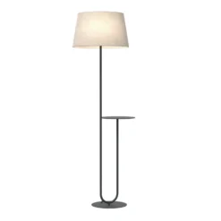 Lámpara de pie Hotel, beige/negro, altura 150 cm, tela/metal