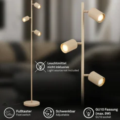 Lámpara de pie Ida, beige, 3 luces, altura 141 cm, GU10
