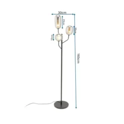 Lámpara de pie KARE Columbo, negra, de cristal, 3 luces, G9, 164 cm