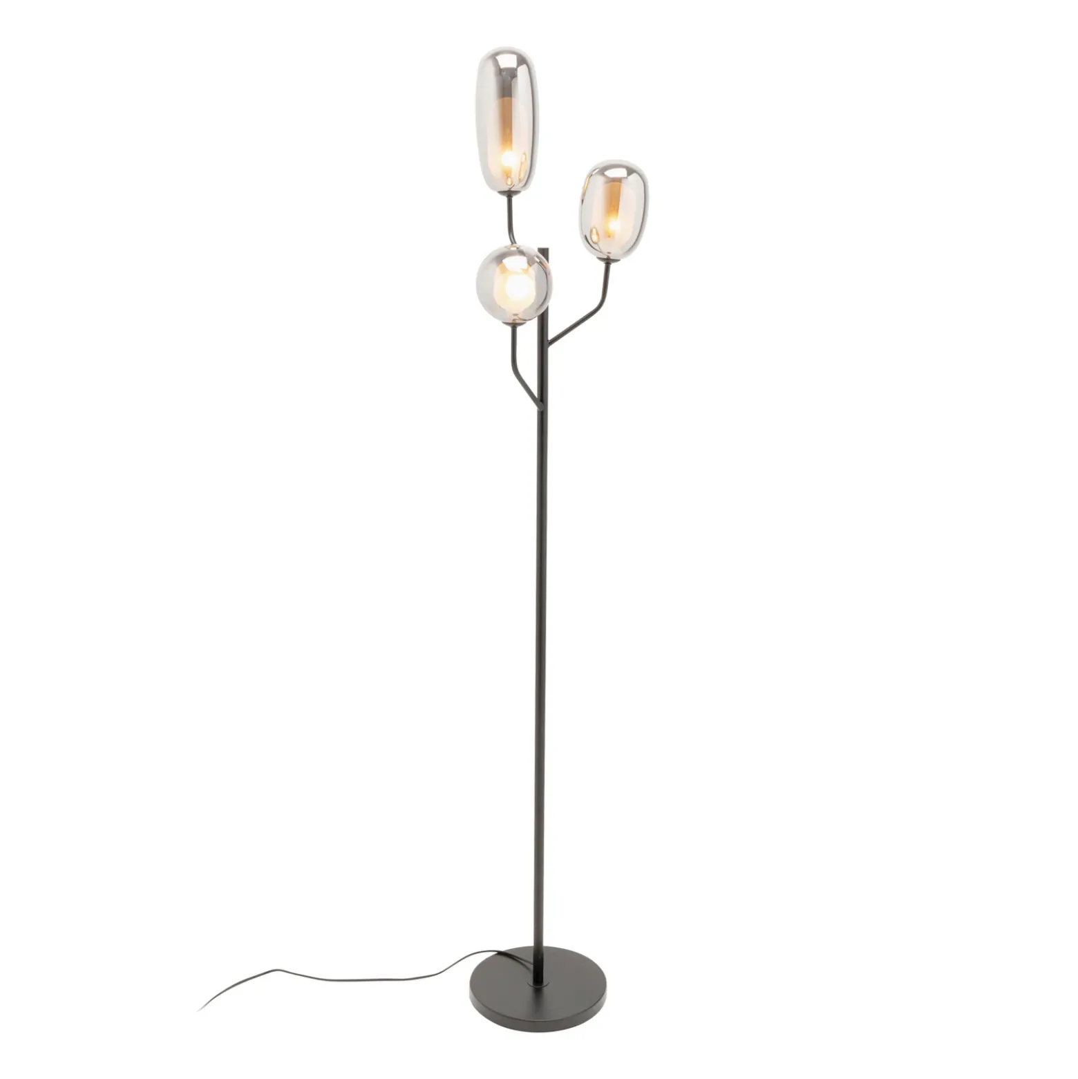 Lámpara de pie KARE Columbo, negra, de cristal, 3 luces, G9, 164 cm