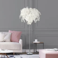 Lámpara de pie Leavy, altura 180 cm, cromo/blanco, metal/plástico