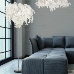 Lámpara de pie Leavy, altura 180 cm, cromo/blanco, metal/plástico