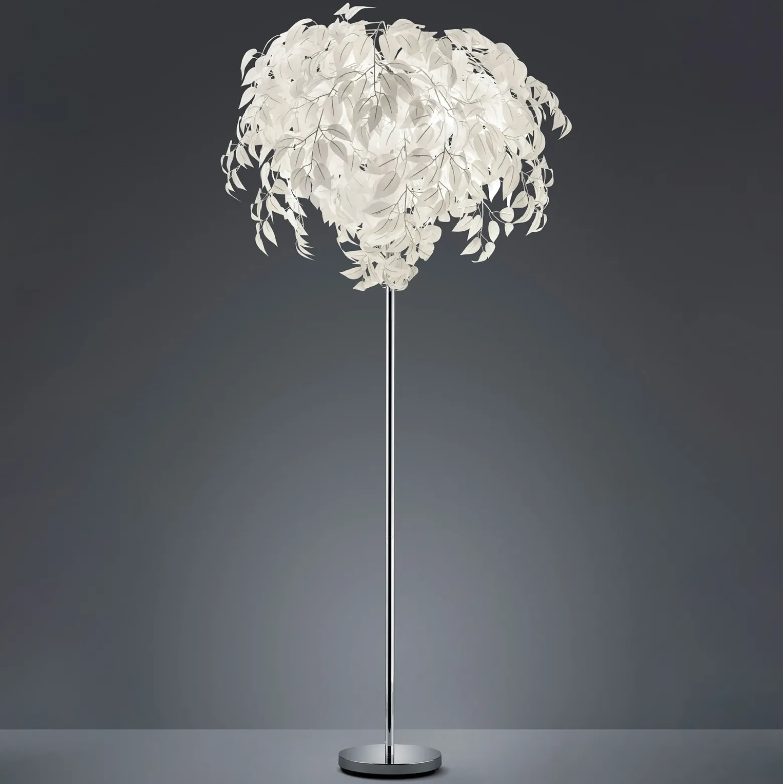 Lámpara de pie Leavy, altura 180 cm, cromo/blanco, metal/plástico