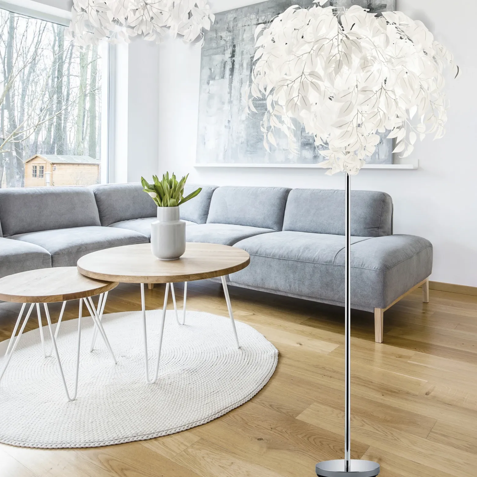 Lámpara de pie Leavy, altura 180 cm, cromo/blanco, metal/plástico