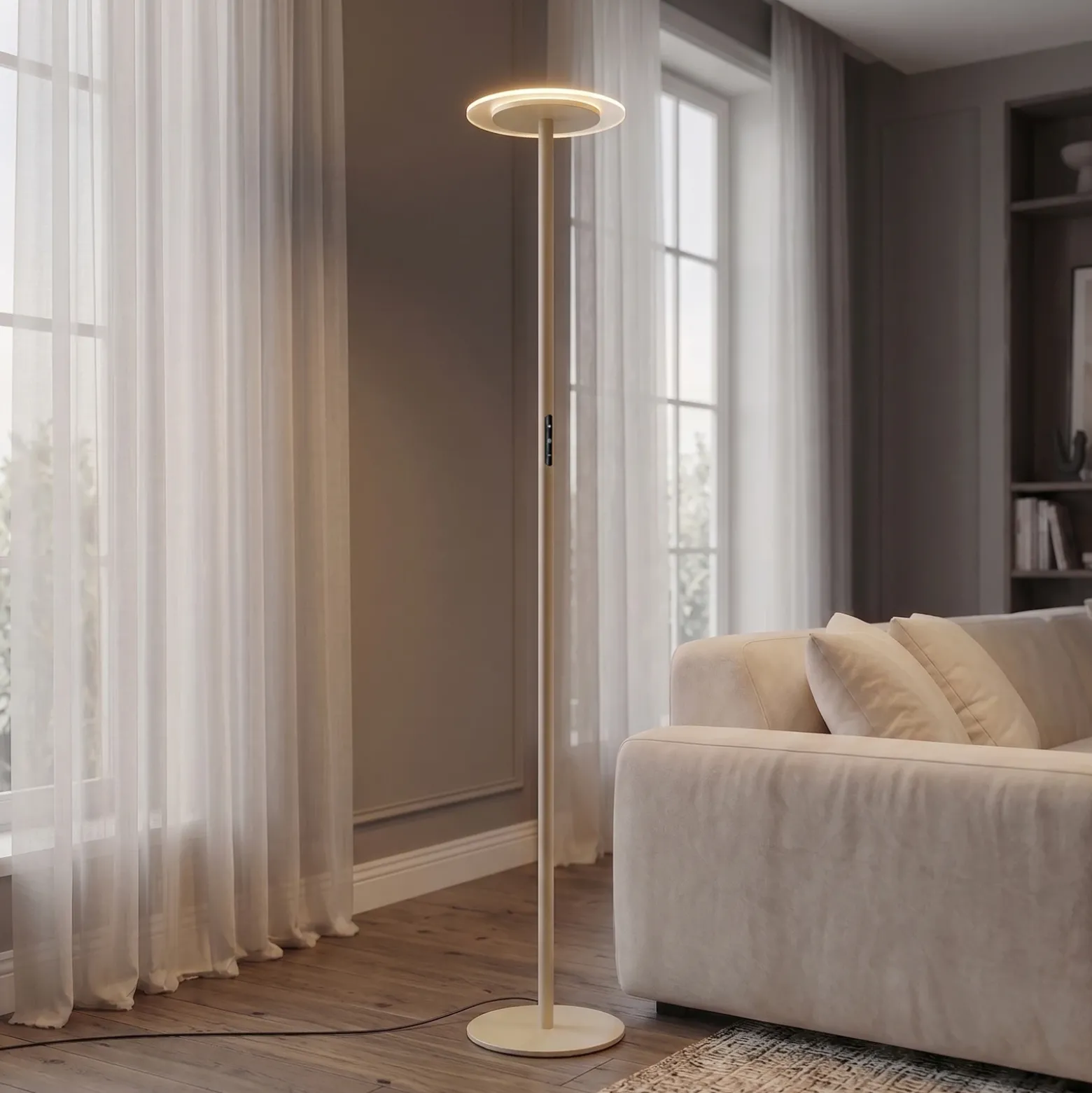 Lámpara de pie LED Arcchio Frile, color beige, altura 190 cm, atenuable