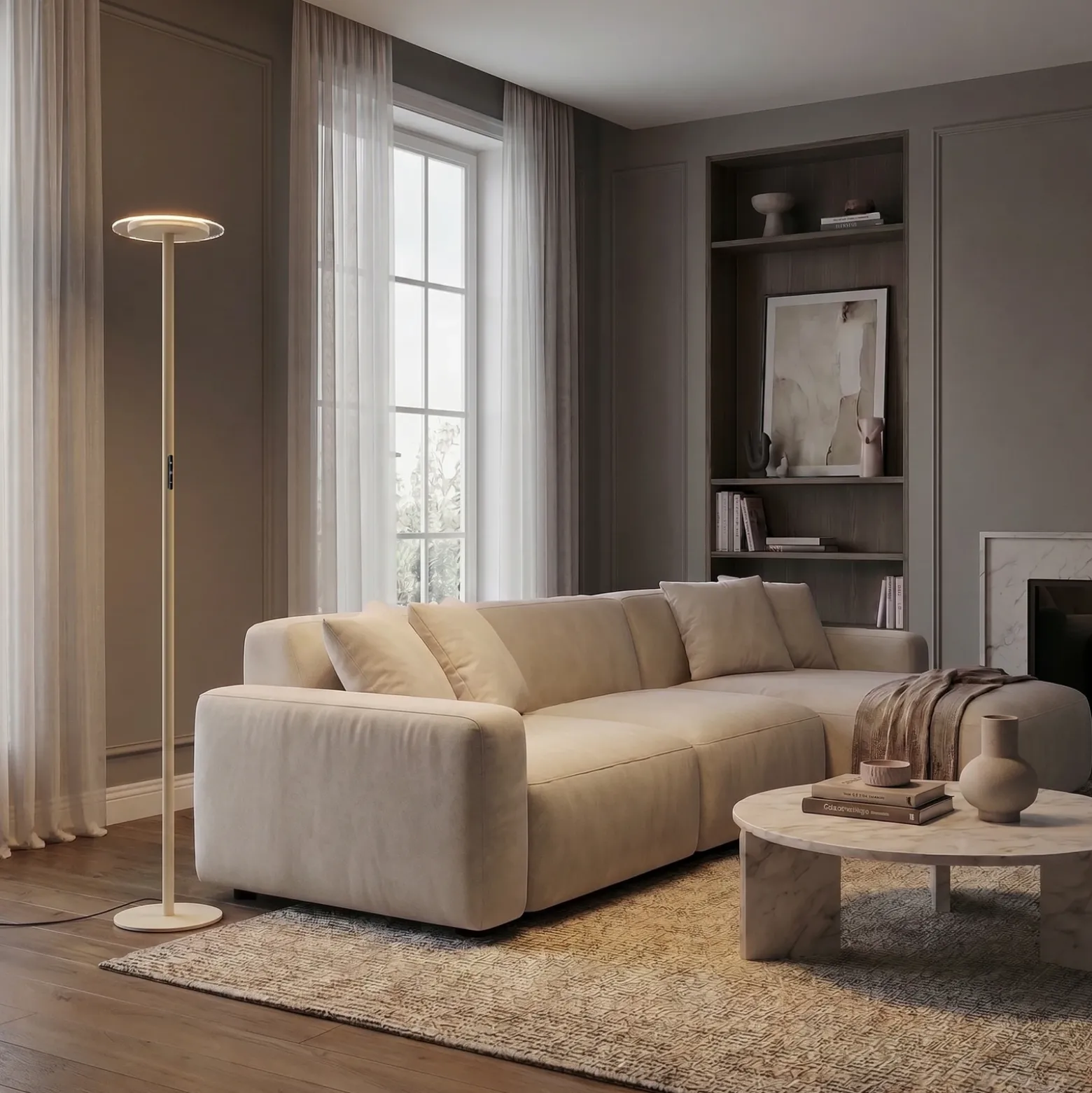 Lámpara de pie LED Arcchio Frile, color beige, altura 190 cm, atenuable