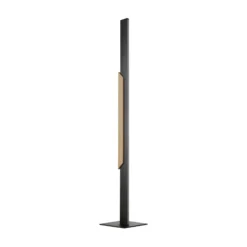 Lámpara de pie LED Arcus, negro/marrón, altura 126 cm, metal/madera