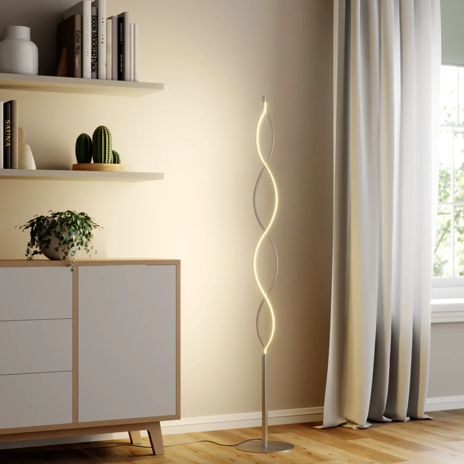 Lámpara de pie LED Auron de Lindby, color níquel, metal, regulador táctil