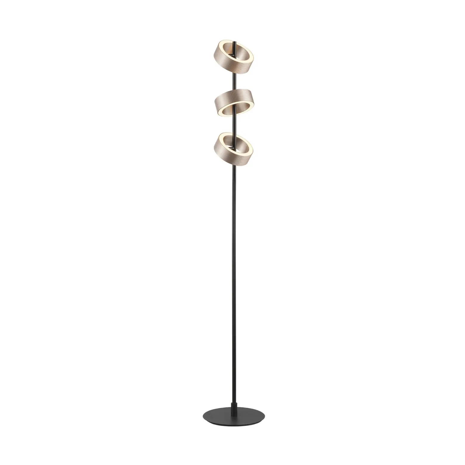 Lámpara de pie LED Axion, negra/marrón, altura 150 cm, CCT, atenuable.