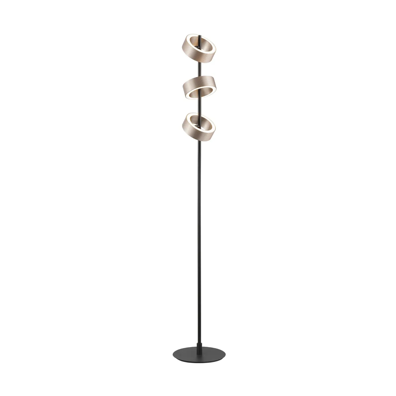 Lámpara de pie LED Axion, negra/marrón, altura 150 cm, CCT, atenuable.