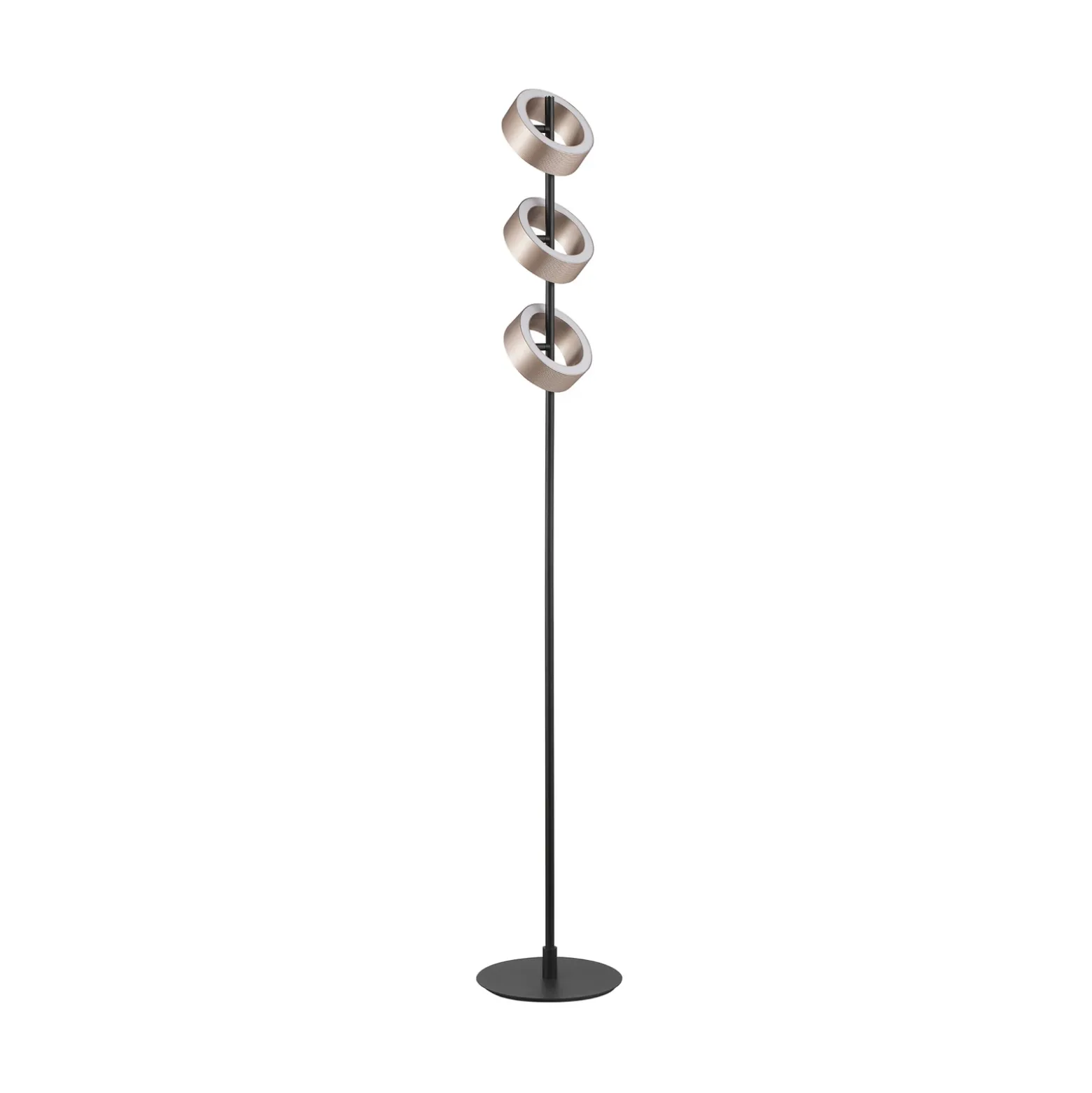 Lámpara de pie LED Axion, negra/marrón, altura 150 cm, CCT, atenuable.