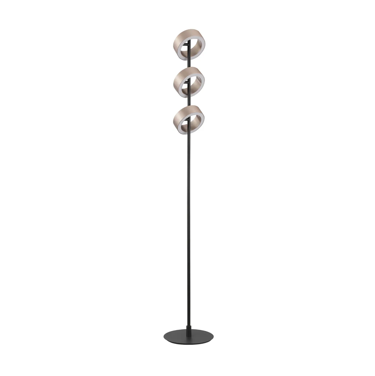 Lámpara de pie LED Axion, negra/marrón, altura 150 cm, CCT, atenuable.