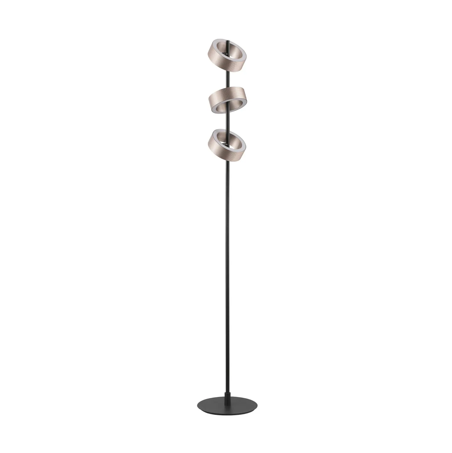 Lámpara de pie LED Axion, negra/marrón, altura 150 cm, CCT, atenuable.
