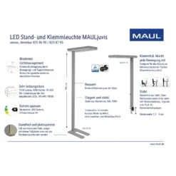 Lámpara de pie LED con sensor MAULjuvis, negro, 196 cm, base atenuable