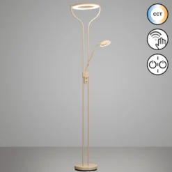 Lámpara de pie LED Davos, color arena, altura 180 cm, 2 luces, CCT