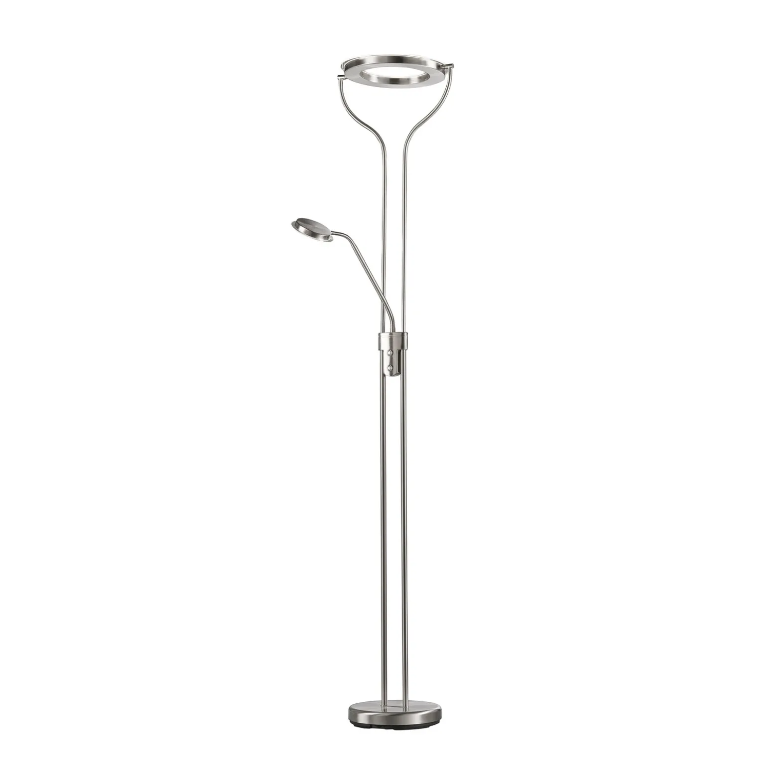 Lámpara de pie LED Davos, color níquel, altura 180 cm, 2 luces, CCT