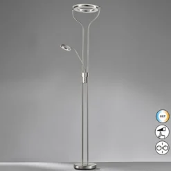 Lámpara de pie LED Davos, color níquel, altura 180 cm, 2 luces, CCT