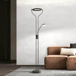 Lámpara de pie LED Davos, negro, altura 180 cm, 2 luces, CCT