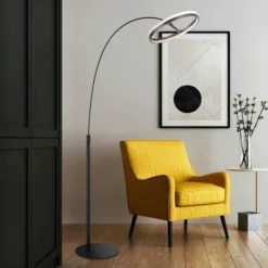 Lámpara de pie LED Della, altura 190 cm, negro/gris oscuro, metal