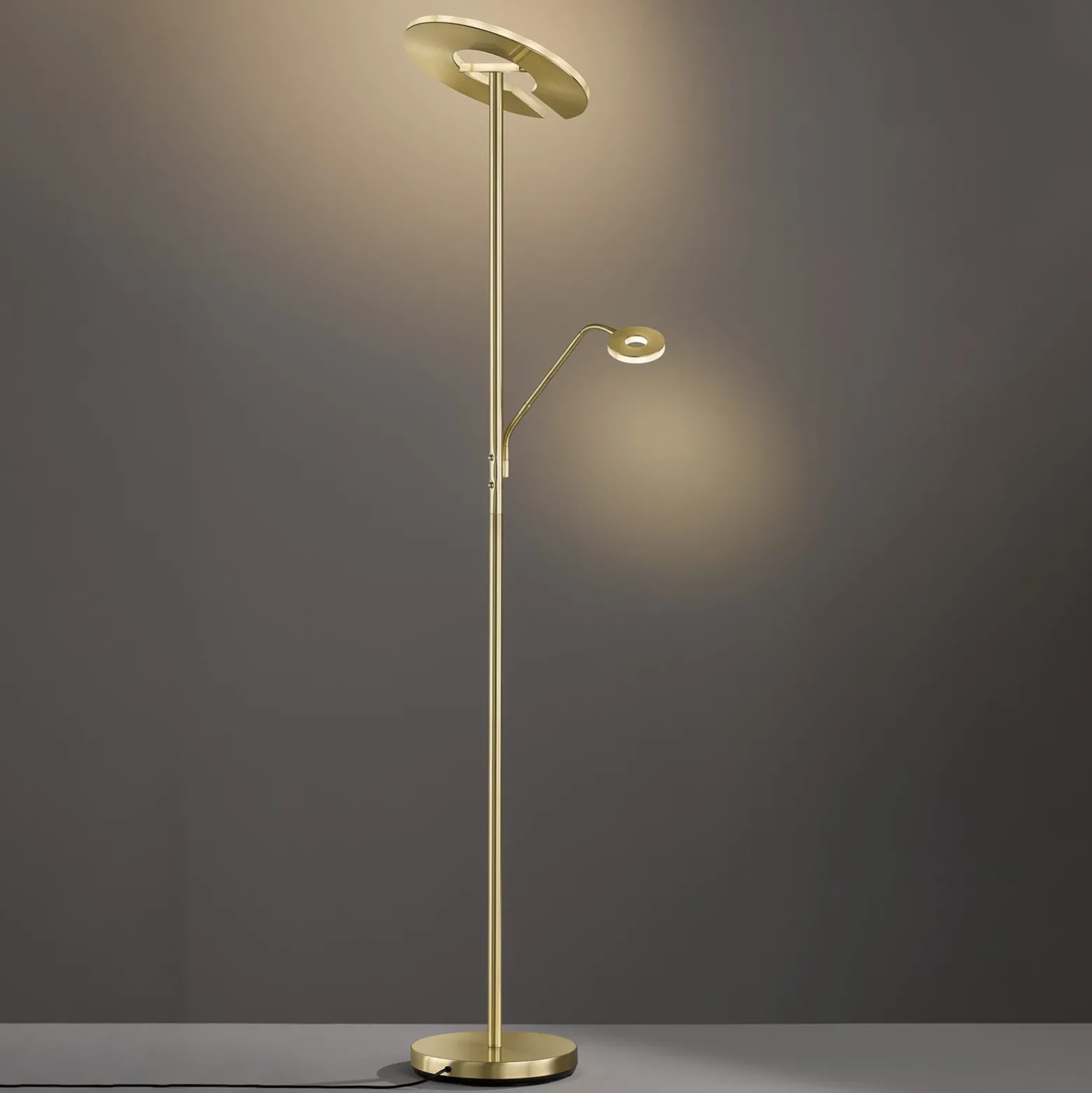 Lámpara de pie LED Dent, color latón, 180 cm, CCT, 2 luces