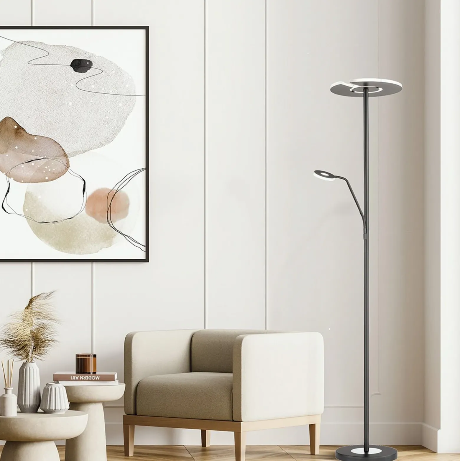 Lámpara de pie LED Dent, negra, 180 cm, CCT, 2 luces