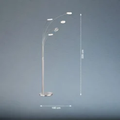 Lámpara de pie LED Dent, níquel/cromo, 225 cm, metal, CCT 5 luces.