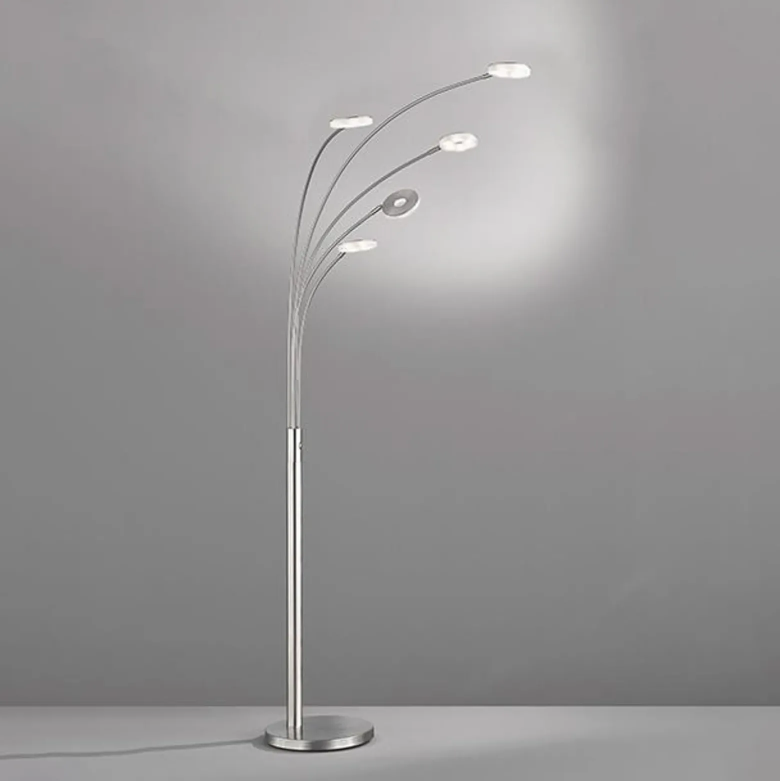 Lámpara de pie LED Dent, níquel/cromo, 225 cm, metal, CCT 5 luces.